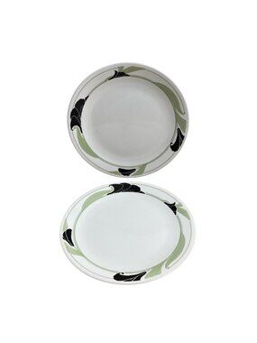 Vtg Corelle Black Orchid Pattern Dinner Plate 10.25" Set 2 Green White Corning